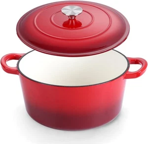 HaSteeL 7QT Forno Olandese Prestagionato in Ghisa Antiaderente Sicuro Rosso NUOVO - Foto 1 di 3