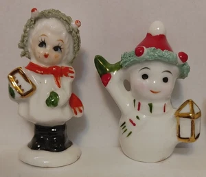 Statuine vintage anni '50 Napco Natale 2 canti, topo, pupazzo di neve bordo spaghetti - Foto 1 di 4