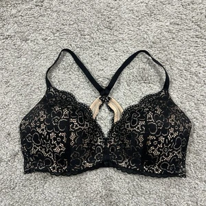 AERIE Black Floral Lace over Nude Wireless Bra Bralette Crossback Size 36C - Picture 1 of 6