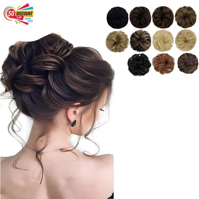 Hair Bun Curly Messy Piece Updo Scrunchie Fake Natural Bobble Hair Extensions UK - Image 1 of 4