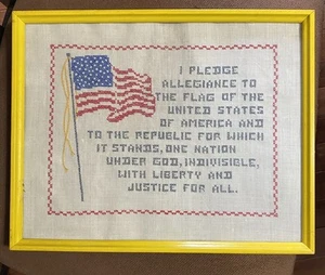 Vintage Finished/Completed Cross Stitch Patriotic “I Pledge Allegiance…”Framed - Bild 1 von 5