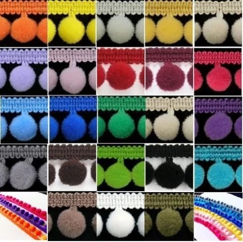 10mm Pom Pom Bobble Fringe Trim Edge Trimming PomPom Size: Medium Per Metre #B - Image 1 of 1