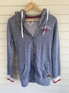 ROOTS Cabin Cotton Blend Full Zip Pockets Salt Pepper Grey Long Hoodie - XXS - Picture 1 of 7