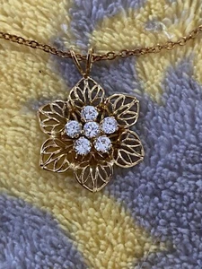 Rhinestone Gold Tone Flower Necklace - Picture 1 of 4