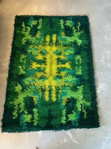 1970's THOR Bold Geometry Contemporary UNUSED Green Rya Rug Mid Century Modern - Picture 1 of 10
