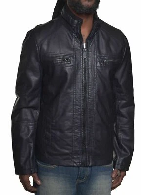 Kenneth Cole New York Hombres $595 Negro Guijarro Cuero Cremallera Completa Chaqueta Pequeña Nueva Foto 1 de 3
