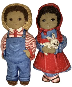 Junge Mädchen Stoff Stoff Stoff Kissen Puppen Plüsch Dekor Vintage Schwarz Americana Set - Bild 1 von 9