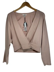 Amuse Society Crop Top M VNeck Button Up Dolman Sleeve Top Nude Pink Barbiecore - Picture 1 of 8