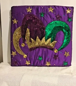 MARDI GRAS PURPLE PILLOW with PGG SEQUIN JESTER HAT - Picture 1 of 1