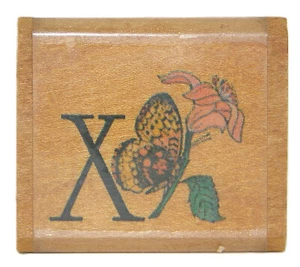 Vintage 1992 BUTTERFLY LETTER "X" Alphabet Wood mounted Rubber Stamp - Picture 1 of 2