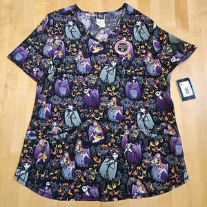 Disney Halloween Tim Burton Nightmare Before Christmas Scrub Top Womens M Shirt - Picture 1 of 15