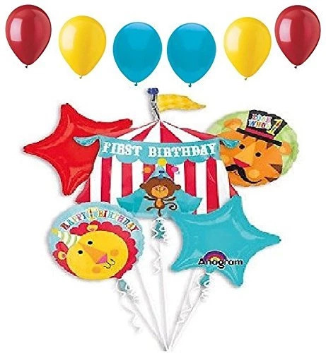Fisher Circus Monkey Lion Tiger Tent 1st First Birthday Party 11 Balloons Set  - Image 1 of 1
