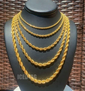 Collar de cuerda hip hop chapado en oro 14K 16"" 30"" 1-5 mm impermeable - Imagen 1 de 8