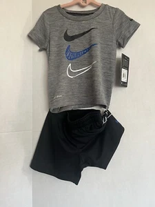 NWT Nike Infant Toddler Boys 2-pc. Tee + Short Set Gray Black Swoosh 18M $32 - Picture 1 of 2