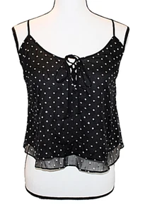 The East Order Size S Black Paigey Lace-Up Silver Star Print Cropped Tank Top - Picture 1 of 7