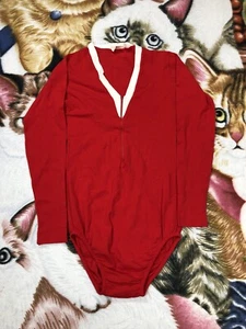VINTAGE WOMENS RED BODYSUIT/SWIMSUIT - DANSKIN - MEDIUM LONGSLEEVE - Picture 1 of 8