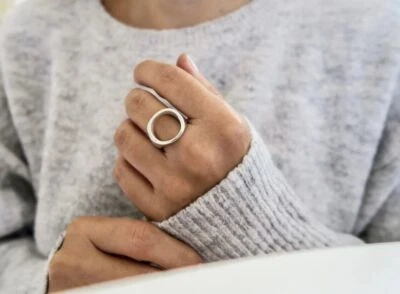 Circle Geometric Ring 925 Sterling Silver Statement Thumb Ring Woman Gift Ring - Image 1 of 4