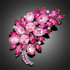 Leaf Cluster Pink Dark Pink Crystal Rhinestone Brooch with Gold Foil Bag - VIDEO - Picture 1 of 4