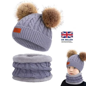 CheChury Bebé Invierno Sombrero y Bufanda Conjunto Niño Pequeño Pom Pom Gorro y Cuello 0-36m - Imagen 1 de 5