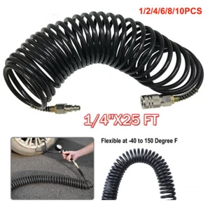Heavy Duty Polyurethane Recoil Air Hose 1/4" 25ft Coil Quick Coupler Plug Cable - Picture 1 of 26