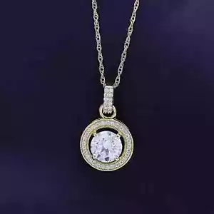 2Ct Round Cut Lab Created Halo Diamond Womens Pendant 14k Yellow Gold Finish - Picture 1 of 3