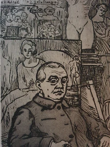 Gravure orig Roux Champion Sign Portrait Louis Valtat dans son Atelier 1927 - Imagen 1 de 3