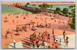 A294 Postkarte Vintage St. Petersburgh Florida Strandszene Badeanzüge Sandbäume - Bild 1 von 2