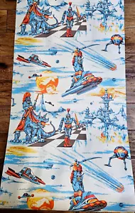 Vintage Mid-Century Sci-Fi Roll Wallpaper Space Planets Knights & Dragons - Picture 1 of 6