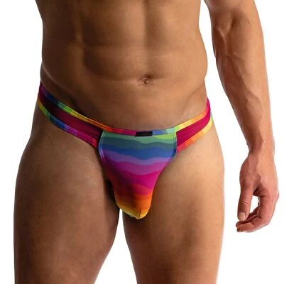 Manstore M2411 Bungee String mens underwear thong brief see through mesh stripe - Image 1 of 2