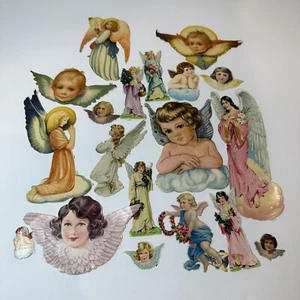 Fustelle vittoriane lotto di 19 fiori fiori angeli cupidi cherubini antichi - Foto 1 di 8