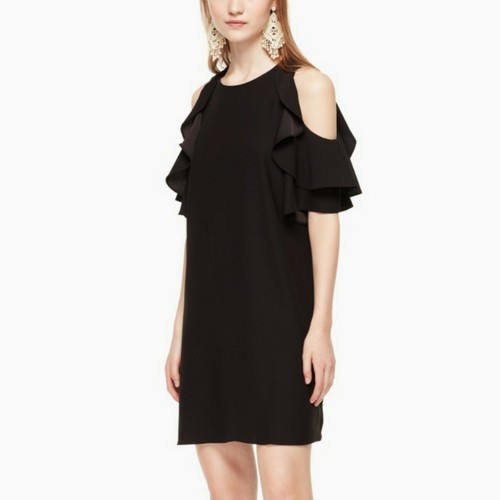 Abito donna KATE SPADE spalle fredde crepe nero tubino piccolo