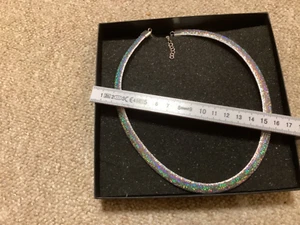 Collier Kette Halsreif 925 Silber Nylon irisiered opalisierend breit - Bild 1 von 1