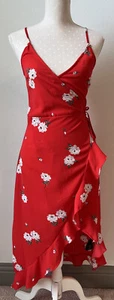 H&M Wrap Dress Womens Size 4 Floral Tie Midi Straps - Picture 1 of 5