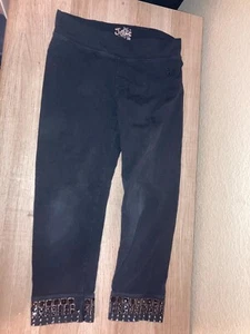 Justice Solid Black Crop Leggings Beaded Hem Size 10 Cotton Blend Elastic Waist - Picture 1 of 3