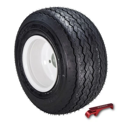 Kenda 18x8.5-8 Hole-N-1 4 Ply Golf Cart Tire & White Wheel w/Keychain Single - Image 1 of 4