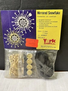 Vintage York Crafts verspiegelte Schneeflocke Atom MCM Ornament Bastelset Gold NOS - Bild 1 von 3