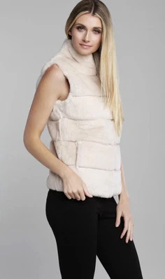 Dolce Cabo Ivory Rabbit Fur Vest Womens S Sleeveless Sophisticated Winter Glam - Image 1 of 4