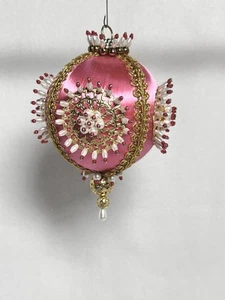 Vintage Beaded Push Pin Handmade Christmas Ornament Pink Ornate 1960s -70s - Picture 1 of 11