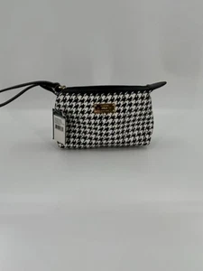 NWT LAUREN RALPH LAUREN Agdon Zip Wristlet Cosmetic Black White Houndstooth - Picture 1 of 15