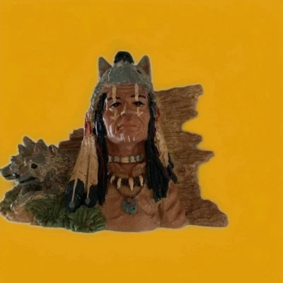Native American indian statue wolf head dress wolves Figurine Pls See Details  - Image 1 of 4