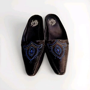 Lucchese Charlie 1 Horse Western Heel Mules Black Suede Leather 7.5 Womens Shoes - Picture 1 of 15