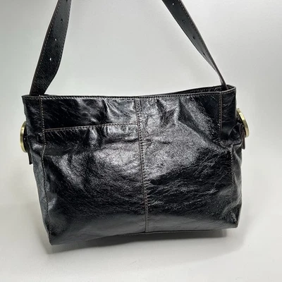 HOBO Int'l Render Shoulder Bag In Polished Leather BLACK Retails $298 - Image 1 of 4