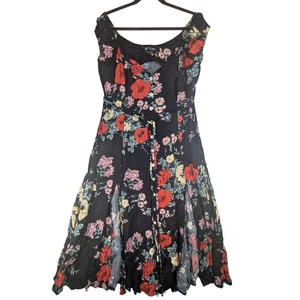 Kivari Dress XL AUS 14 US 10 Black Floral Boho Midi Button Front Fit Flare Beach - Picture 1 of 8