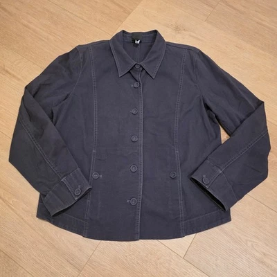 Chaqueta utilitaria para mujer EILEEN FISHER L gris carbón botón frontal algodón orgánico Foto 1 de 4