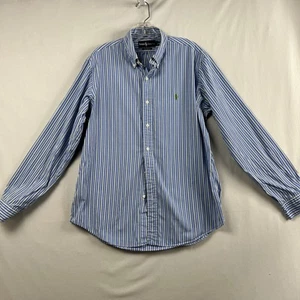 Camisa Ralph Lauren Para Hombre Talla L Con Botones Ajuste Personalizado Rayas 100% Algodón Azul - Imagen 1 de 15