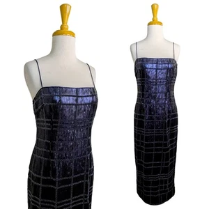 NEW Misha Collection Midi Dress Womens 4 Blue Aurelie Beaded Sequin Navy Metalli - Picture 1 of 16