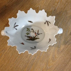 Limoges Frankreich, weiße Porzellan ovale Bonboniere/Schale, Vögel & zarte Insekten - Bild 1 von 11