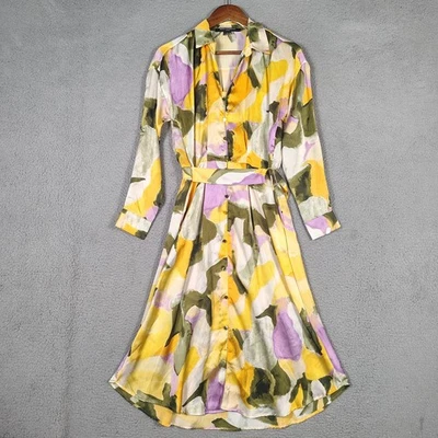 French Connection Midi рубашка платье женщин средний мульти цветочный атласная кнопка спереди - Изображение 1 из 4
