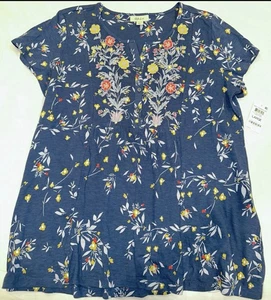 Nuevo Top Camisa Style & Co Floral Bordado Mezcla Algodón Tejido Mangas Cortas L - Imagen 1 de 3
