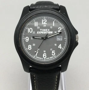 Timex Expedition Camper Uhr Herren 40mm graues Ziffernblatt schwarz Leder Datum neue Batterie - Bild 1 von 16